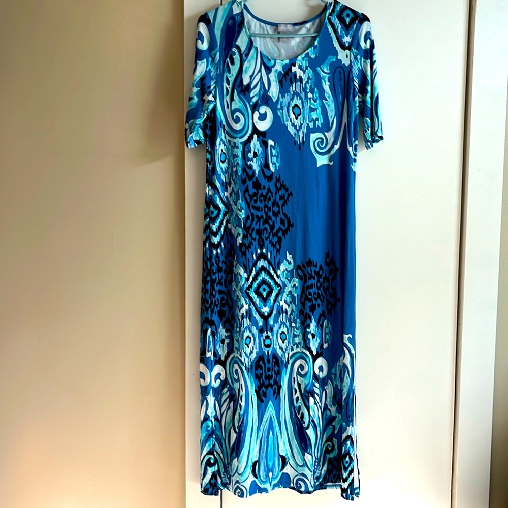 Chico’s maxi dress blue ikat 0